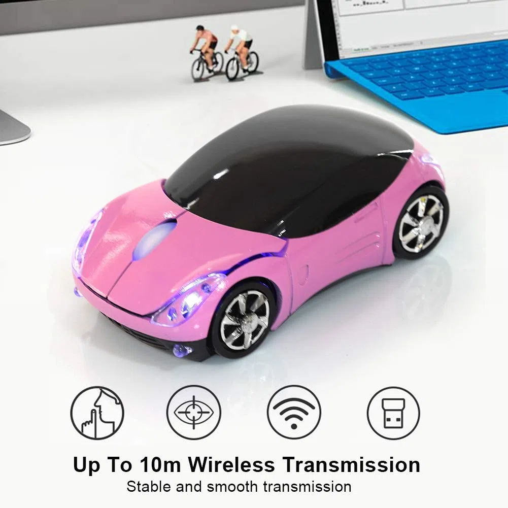 FOSA Ratón inalámbrico de 2,4 GHz 3D deportivo con forma de coche, mini ratones ergonómicos de manos pequeñas con receptor USB, ratón de coche de dibujos animados de 1600 DPI para laptop, PC, tablet,