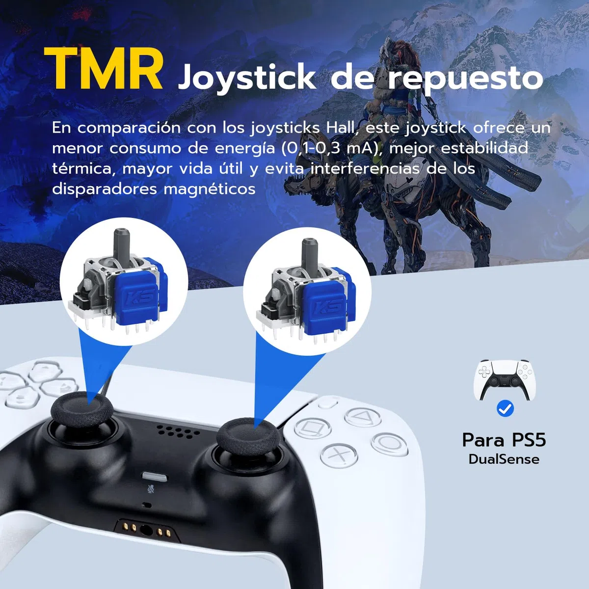 Mcbazel TMR Joystick Electromagnético de Repuesto para Mando PS5 DualSense, con Thumbsticks de Repuesto y Kit de Reparación, Anti-Drift