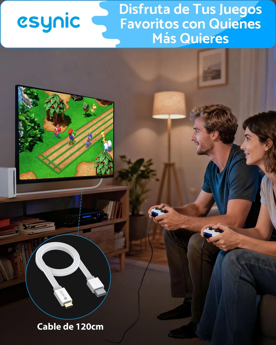 eSynic Adaptador Wii a HDMI 1080P/720P Convertidor Wii a HDMI Cable HDMI 1.2 Metros Wii HDMI Converter Plug and Play Compatible con Nintendo Wii y Wii U Conexión Directa a HDTV y Monitor