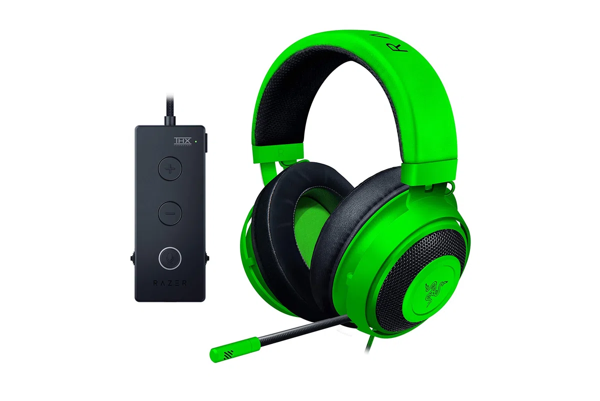 Razer Kraken Tournament Edition - Auriculares para videojuegos (auriculares con cable y controlador de audio USB, controlador THX Spatial Audio, 50 mm, compatibilidad entre plataformas), color verde
