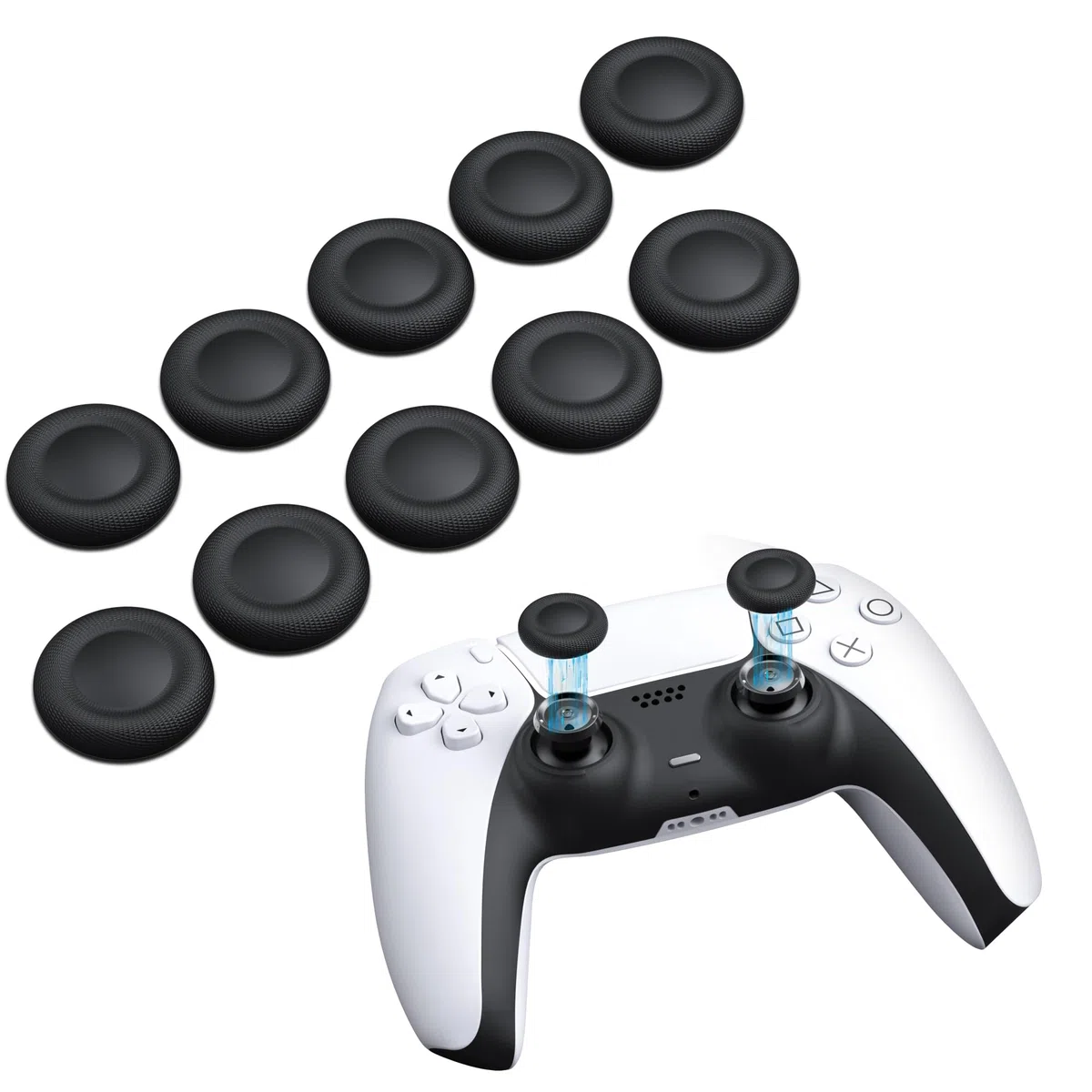 NEWDERY Juego de 10 Tapas para Mando de PS5/PS4, diseño Antideslizante con Textura láser, Resistentes al Desgaste, para mandos de PS5/PS4