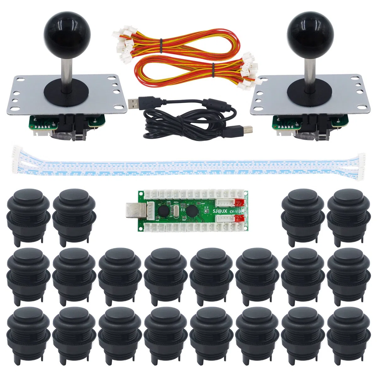 SJJX 2 Player Arcade Game DIY Kit Arcade Matt Frosted Black Button Twins USB Encoder Zero Delay 4&8 Way Arcade Fighting Joystick Controller For PC MAME Respberry Pi Retropie