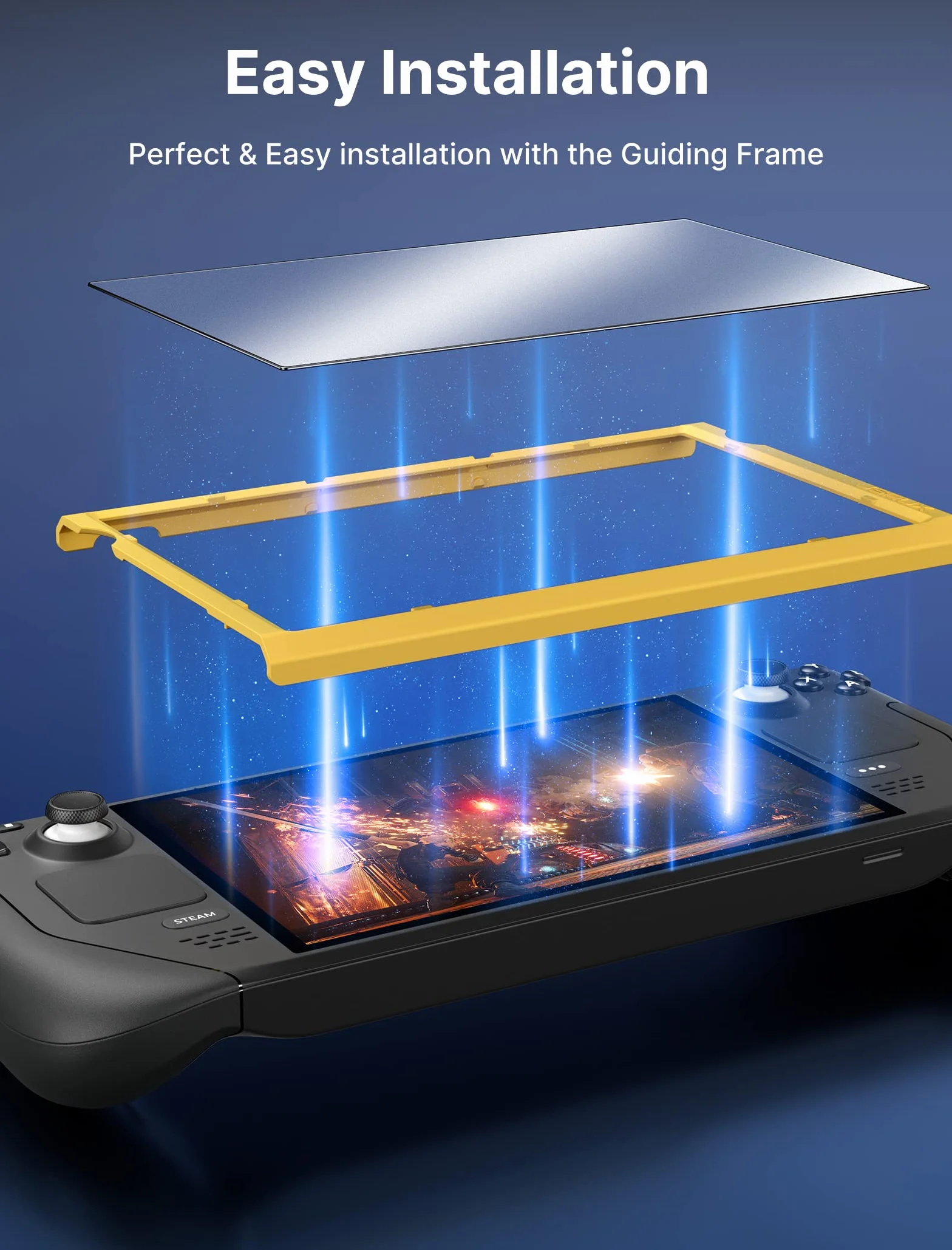 JSAUX Protector Pantalla Anti-reflejos para Steam Deck LCD & OLED [2 Piezas], Cubierta integral de Cristal Templado, Fácil de Instalar con Marco guía (Versión Mejorada)