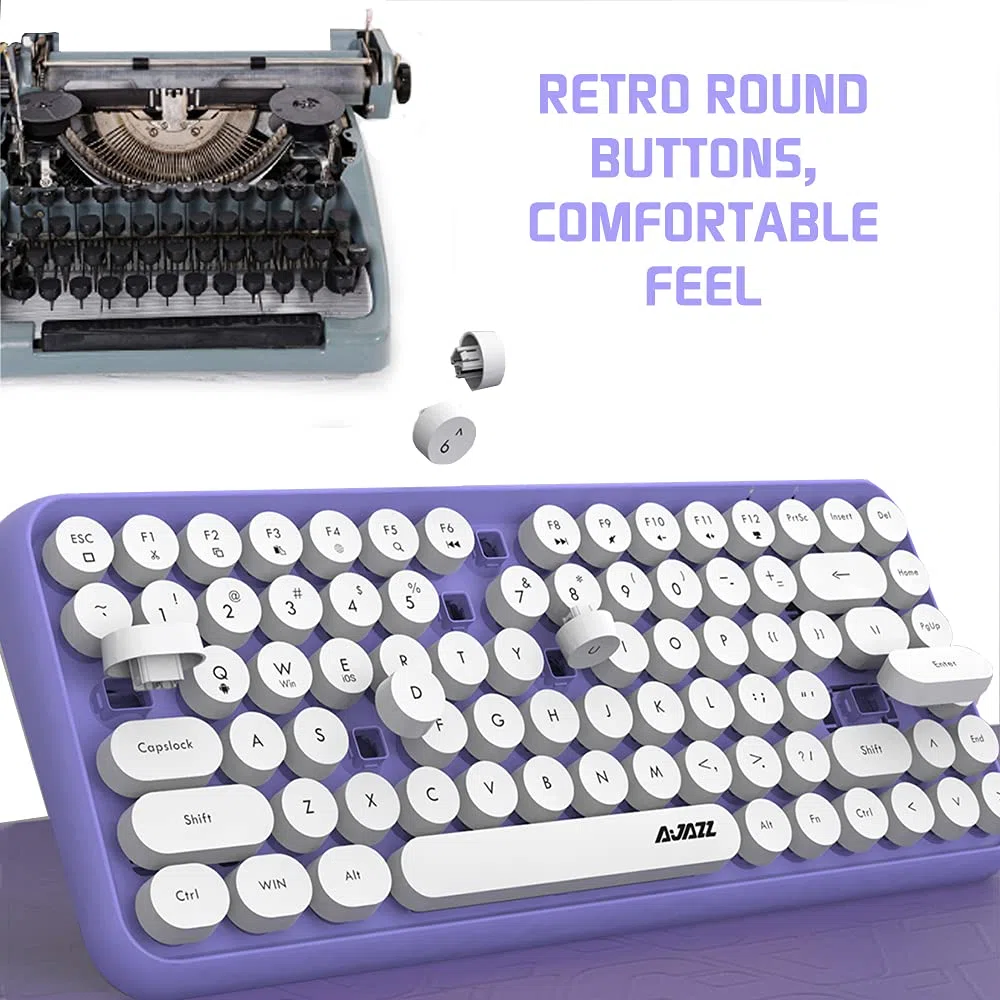 Teclado inalámbrico Bluetooth, lindo mini teclado compacto de 84 teclas, tecnología de conexión inalámbrica Bluetooth de 2.4GHz, tecla ABS retro redonda, panel mate, diseño ergonómico (púrpura)