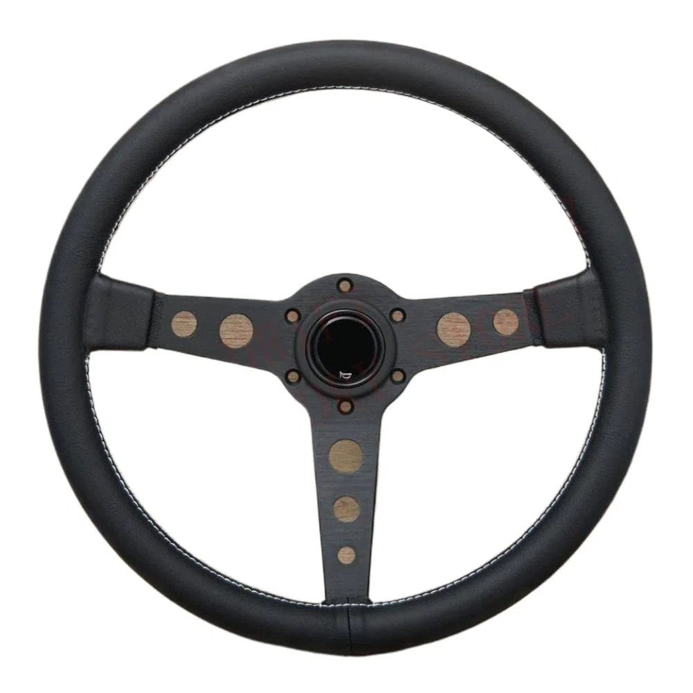 DANftxENX Volante de carreras JDM de cuero negro universal de 14 pulgadas compatible con controladores de juegos(Black)