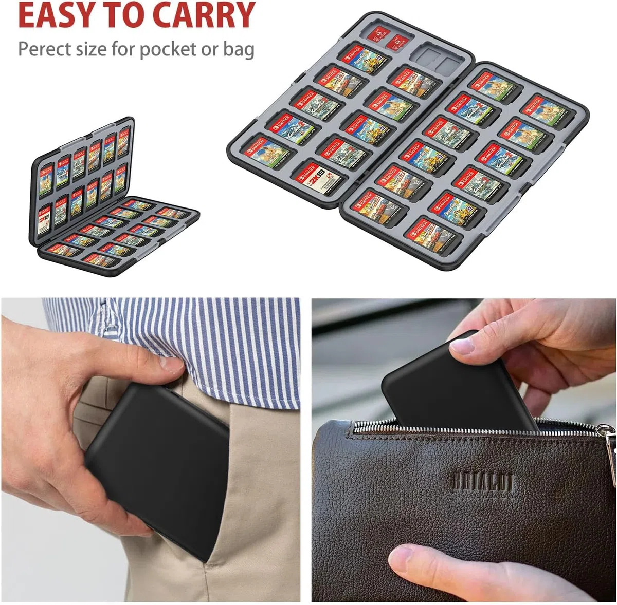 KOPBTBOY Estuche de Almacenamiento de Juegos,24 Cartuchos Estuche de Almacenamiento Portátil,Funda de Tarjetas de Juego para Nintendo Switch