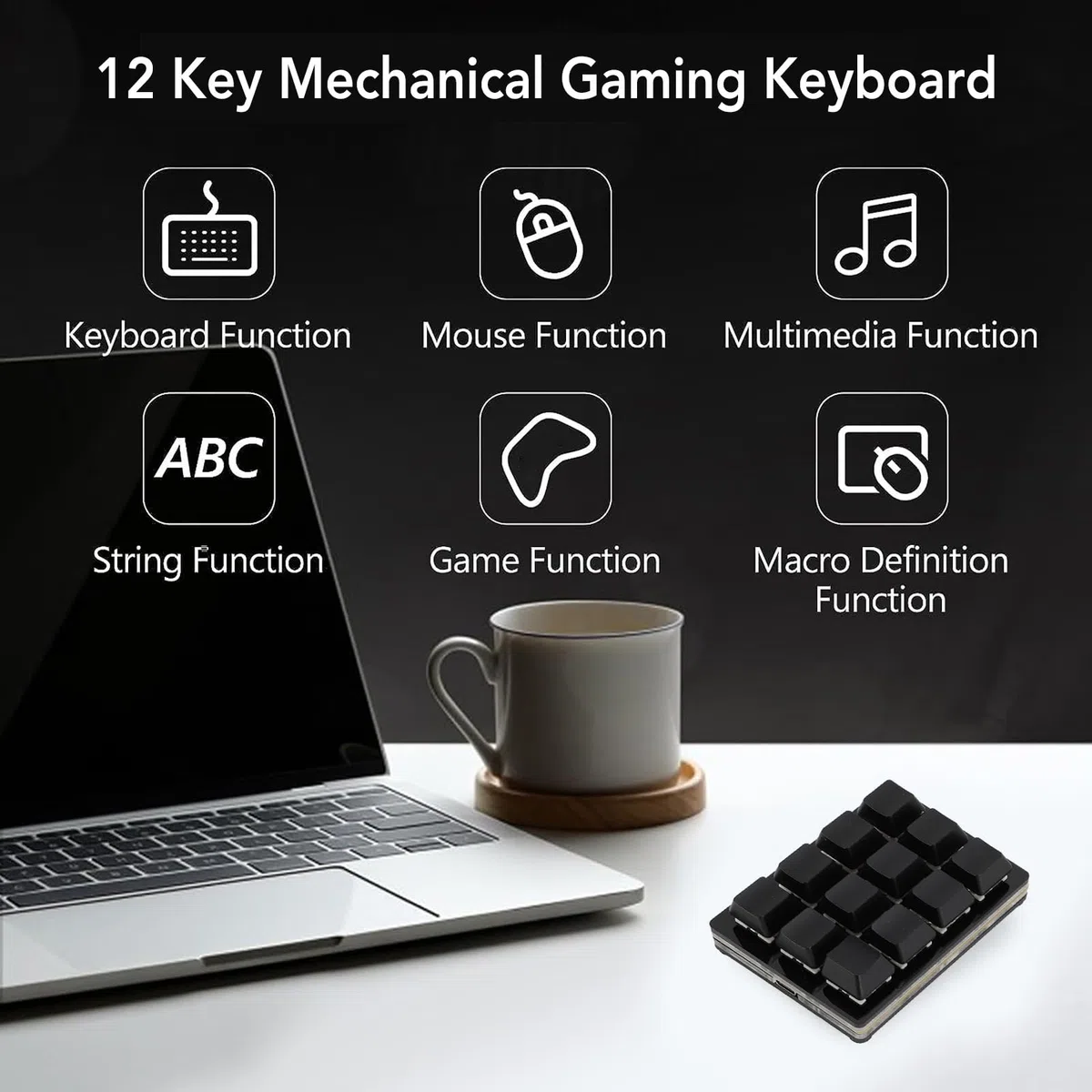 Teclado Mecánico para Juegos de 12 Teclas, Teclado Mecánico Programable con una Mano, Teclado Macro RGB Intercambiable en Caliente y con Cable USB, Multifuncional Plug and Play,