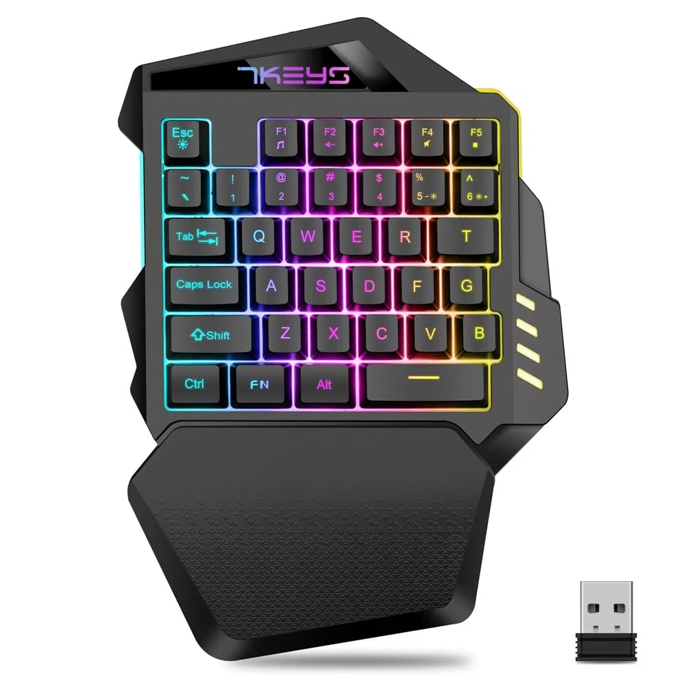 Teclado sin Mecánica de una sola mano Mini Controlador de Teclado Portátil Retroiluminado RGB para PC Gamer