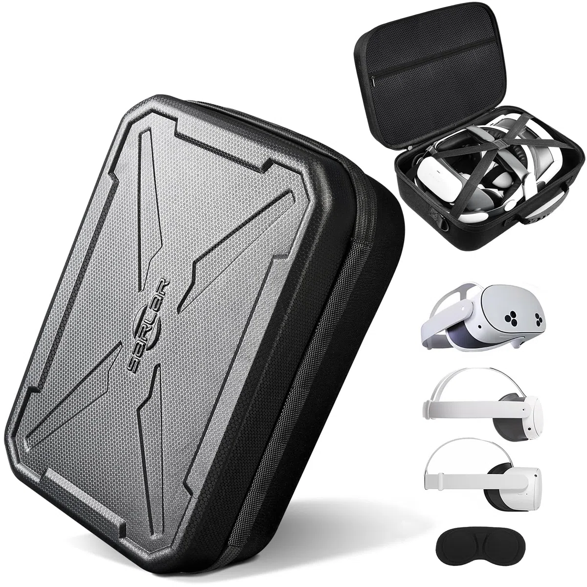 sarlar Funda protectora de viaje compatible con Oculus Meta Quest 3S/Quest 3/Quest 2, bolsa de transporte de accesorios para auriculares originales y Elite Strap VR y controladores táctiles, incluye