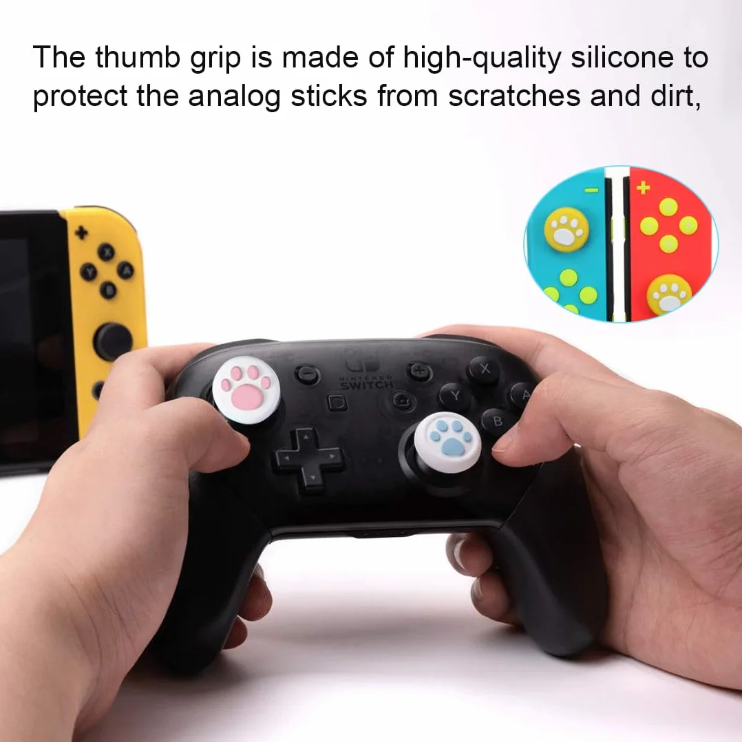 12 Piezas Tapas de Agarre para el Pulgar Compatible con Nintendo Switch y Switch Lite Cubierta Protectora de Botones de Silicona Diseño de Pata de Gato