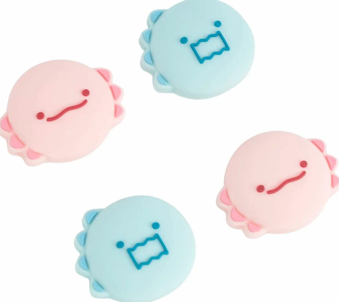 GeekShare Lindas tapas de silicona para el pulgar Joycon, funda para joystick compatible con Nintendo Switch/OLED/Switch Lite, 4 unidades, dinosaurio y ajolote