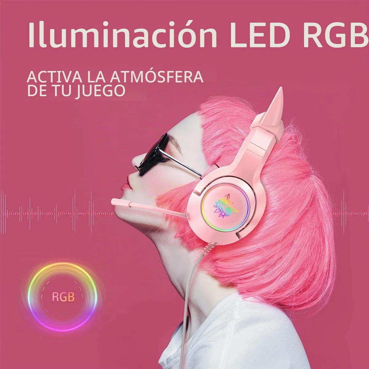 Auriculares Para Juegos Gaming Headset 3.5mm Cable con Orejas de Gato Rosa