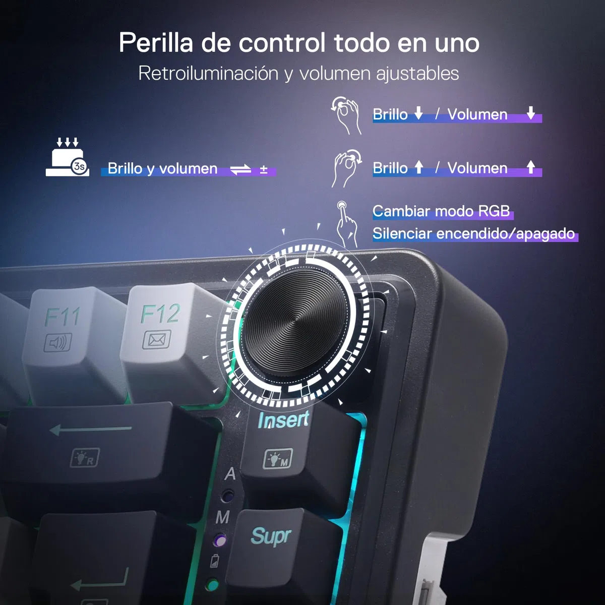 Redragon K673 Pro 75% Gasket RGB Teclado Mecánico, Teclado Gaming con Perilla, 82 Teclas, 2.4Ghz/BT/USB-C, Espumas Absorbentes de Sonido, Hot-Swap Interruptor Rojo, 4000mAh batería, QWERTY Español