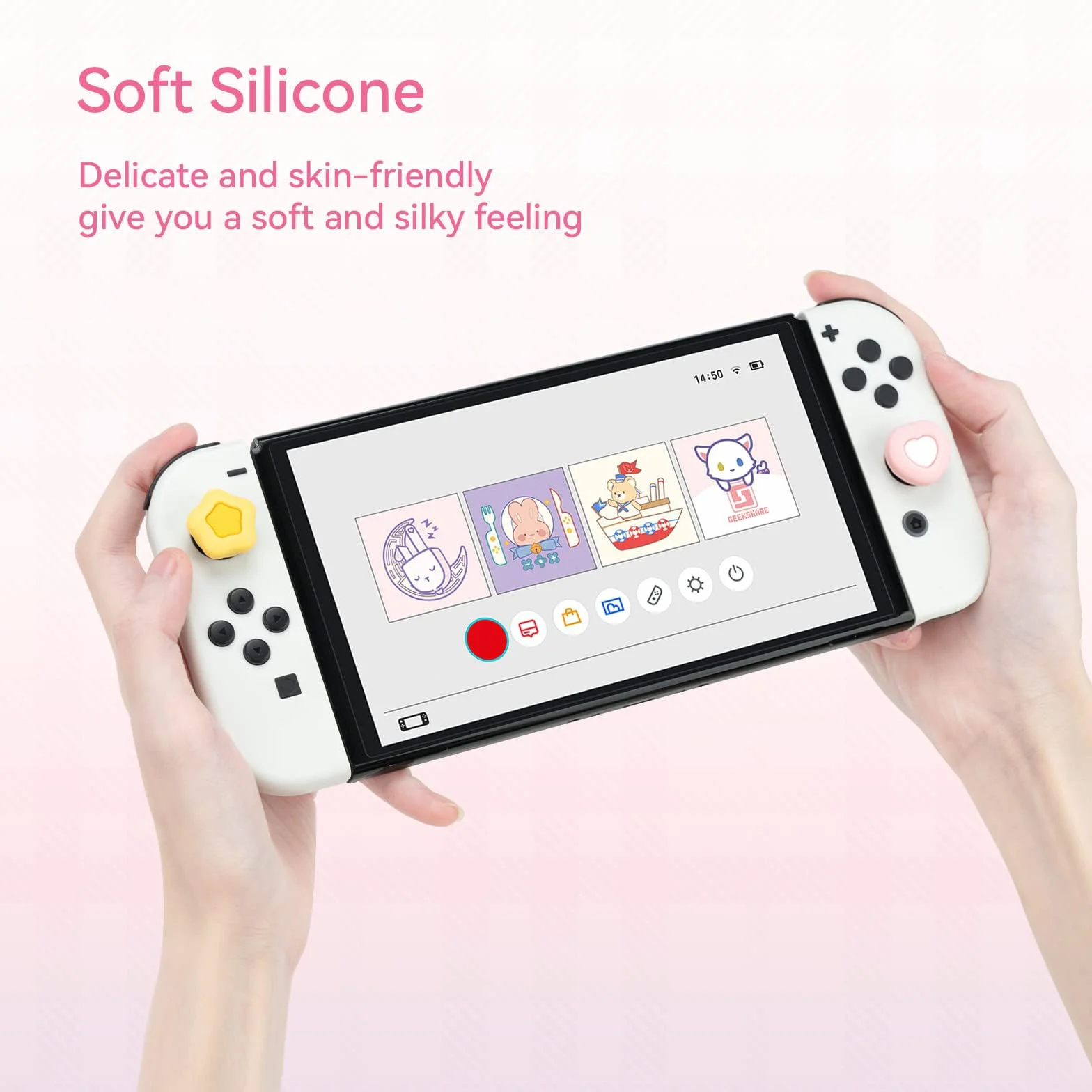 GeekShare Cute Silicone Joycon Thumb Grip Caps, Joystick Cover Compatible con Nintendo Switch/OLED/Switch Lite, 4PCS - Cream Heart