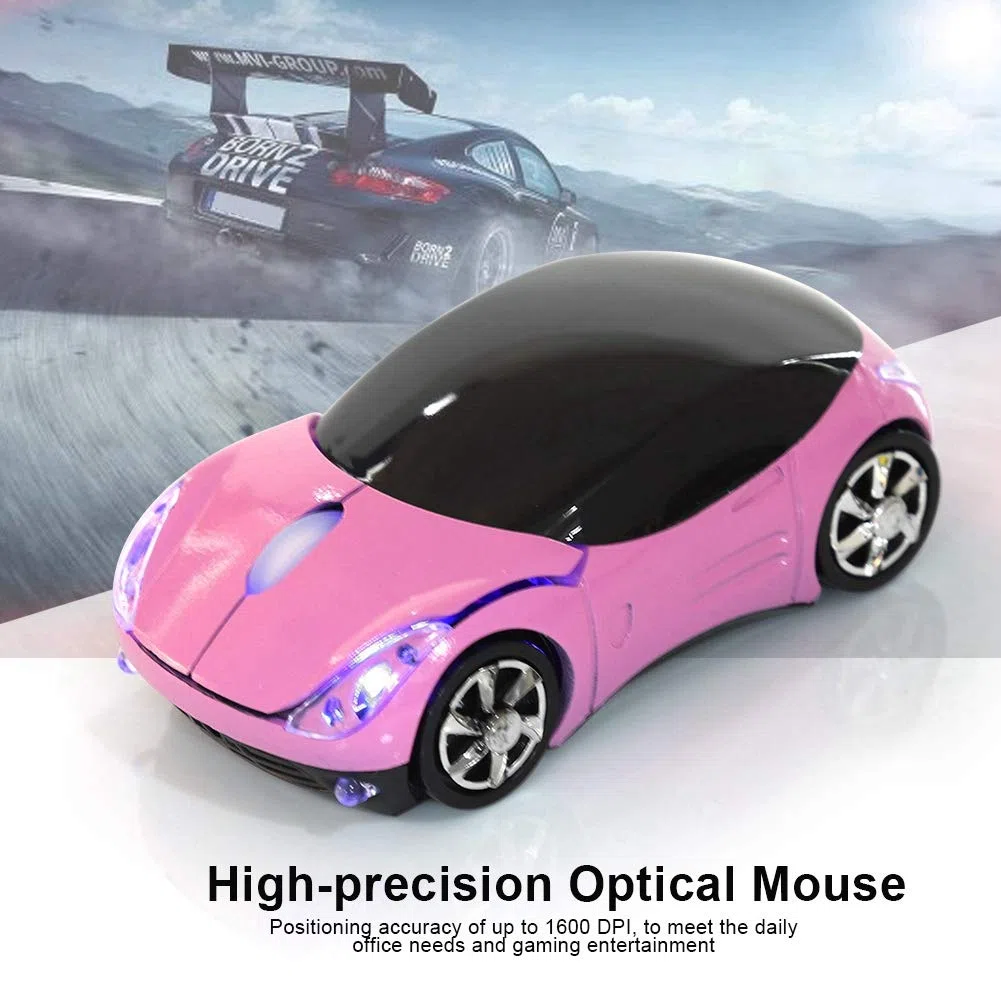 FOSA Ratón inalámbrico de 2,4 GHz 3D deportivo con forma de coche, mini ratones ergonómicos de manos pequeñas con receptor USB, ratón de coche de dibujos animados de 1600 DPI para laptop, PC, tablet,