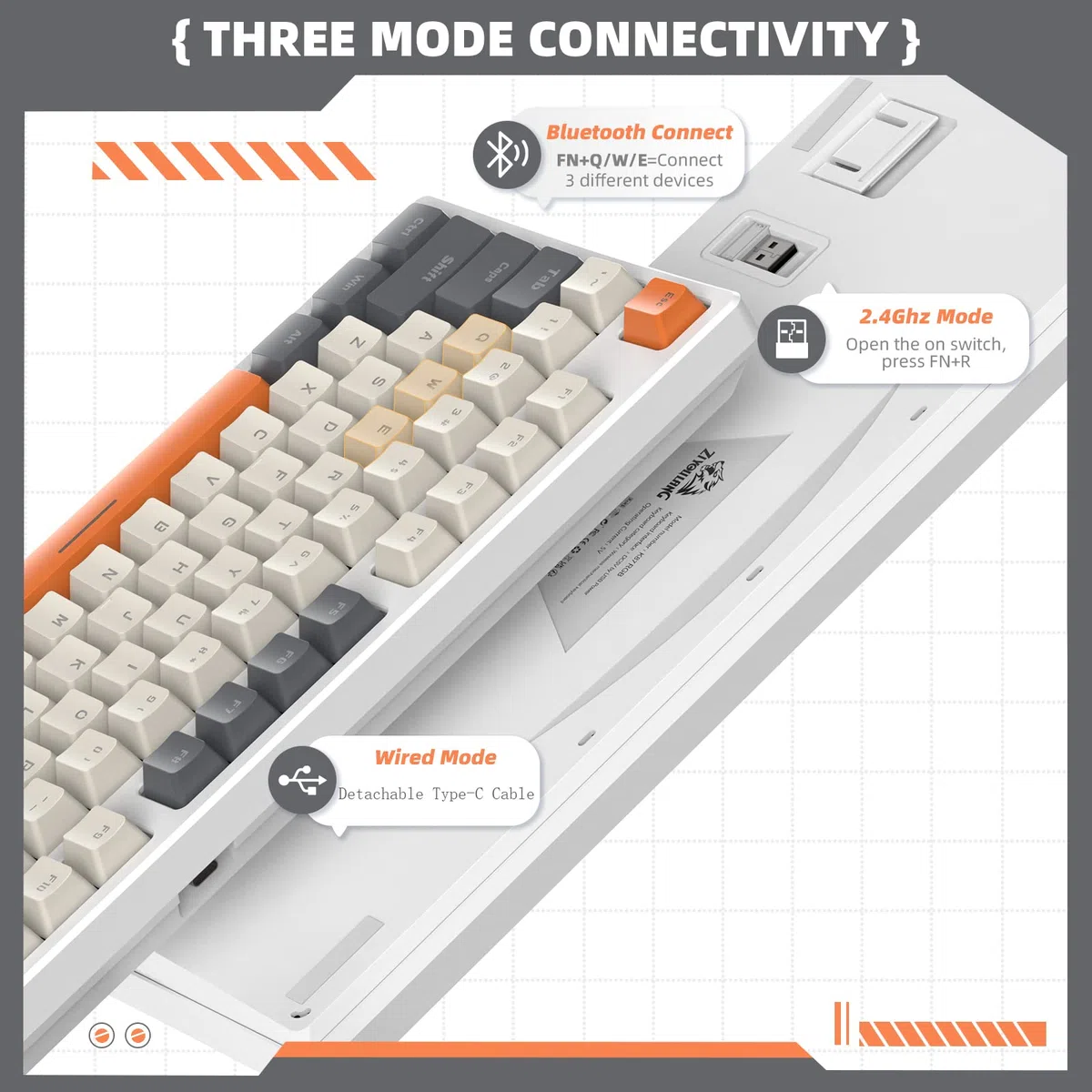 K87 Teclado para Juegos 75% Inalámbrico - Modo triple-BT5.0/2,4G/USB Cable - Compacto 87 Teclas TKL 80% - Iluminación LIGHTSYNC RGB - Interruptor Lineal Silencioso Hot-Swap Recargable 3000mAh - Gris