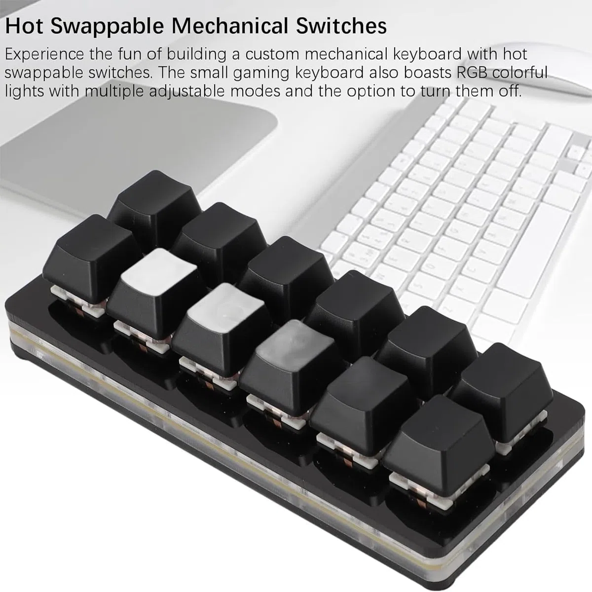 Teclado programable, Mini Teclado USB para Juegos de 12 Teclas con LED RGB, Interruptor Rojo Intercambiable en Caliente, Teclado mecánico Personalizado para 1 Mano, para Juegos