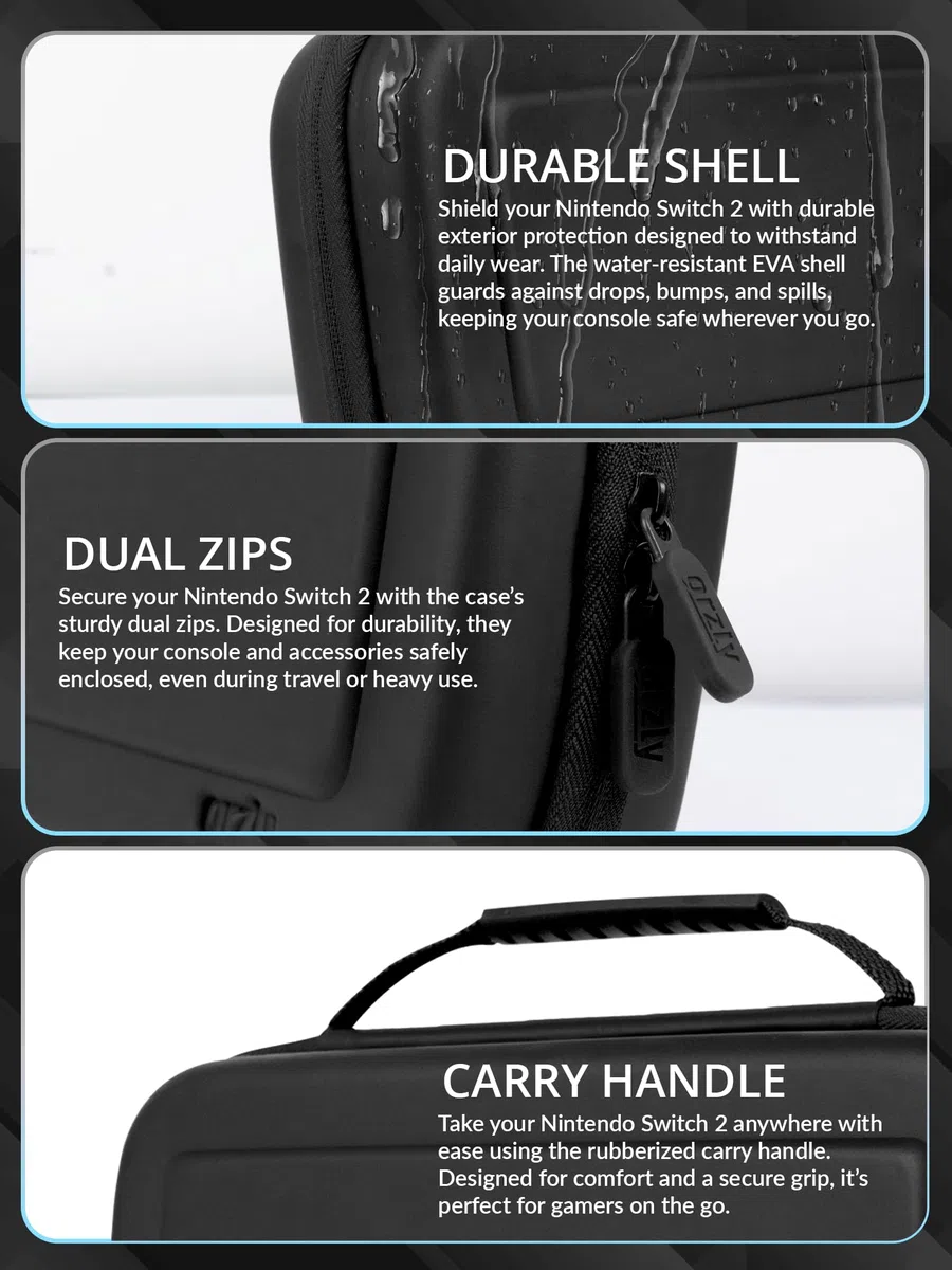 Orzly Pack de Accesorios para Nintendo Switch 2 - Funda de Transporte, Protector de Pantalla, Funda con Agarre, Cable USB-C, Estuche para Juegos, Auriculares y Tapas para Joysticks