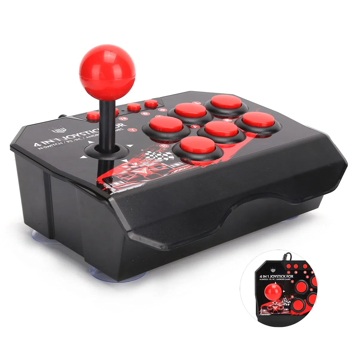 VINGVO Arcade Fight Stick, Arcade Games Accesorios Confort Y Ergonomía Clásico Esquema de Color Negro Y Rojo PC Street Fight Controller para PS3 para Switch para PC