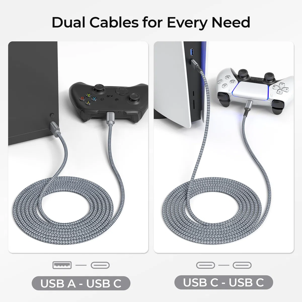 Basesailor para XBox Series X|S Cable Cargador 2M 2Pack,PS5 Pro Controller Cable de carga USB tipo C para Nintendo Switch 2/OLED/Lite,Elite Series 2,para PlayStation 5 DualSense Controller