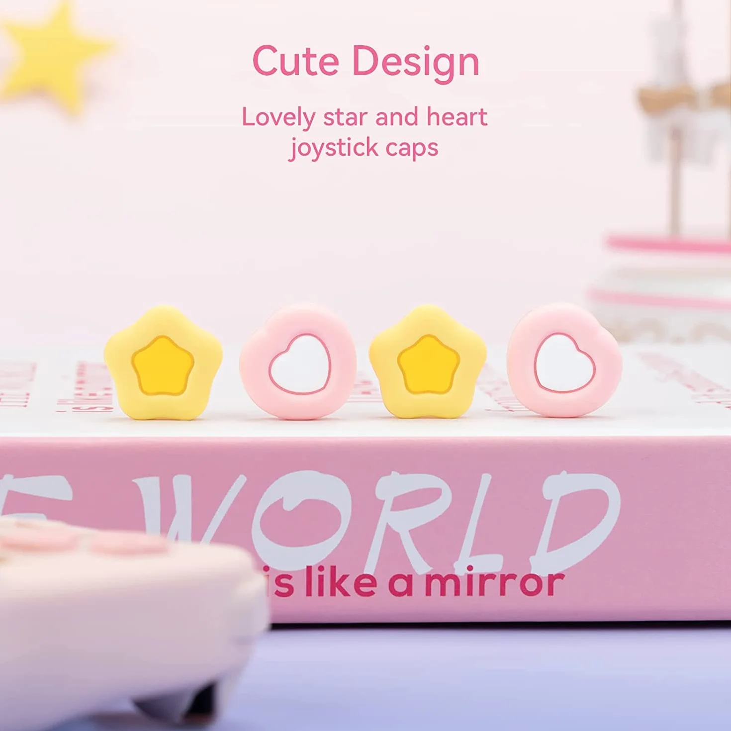 GeekShare Cute Silicone Joycon Thumb Grip Caps, Joystick Cover Compatible con Nintendo Switch/OLED/Switch Lite, 4PCS - Cream Heart
