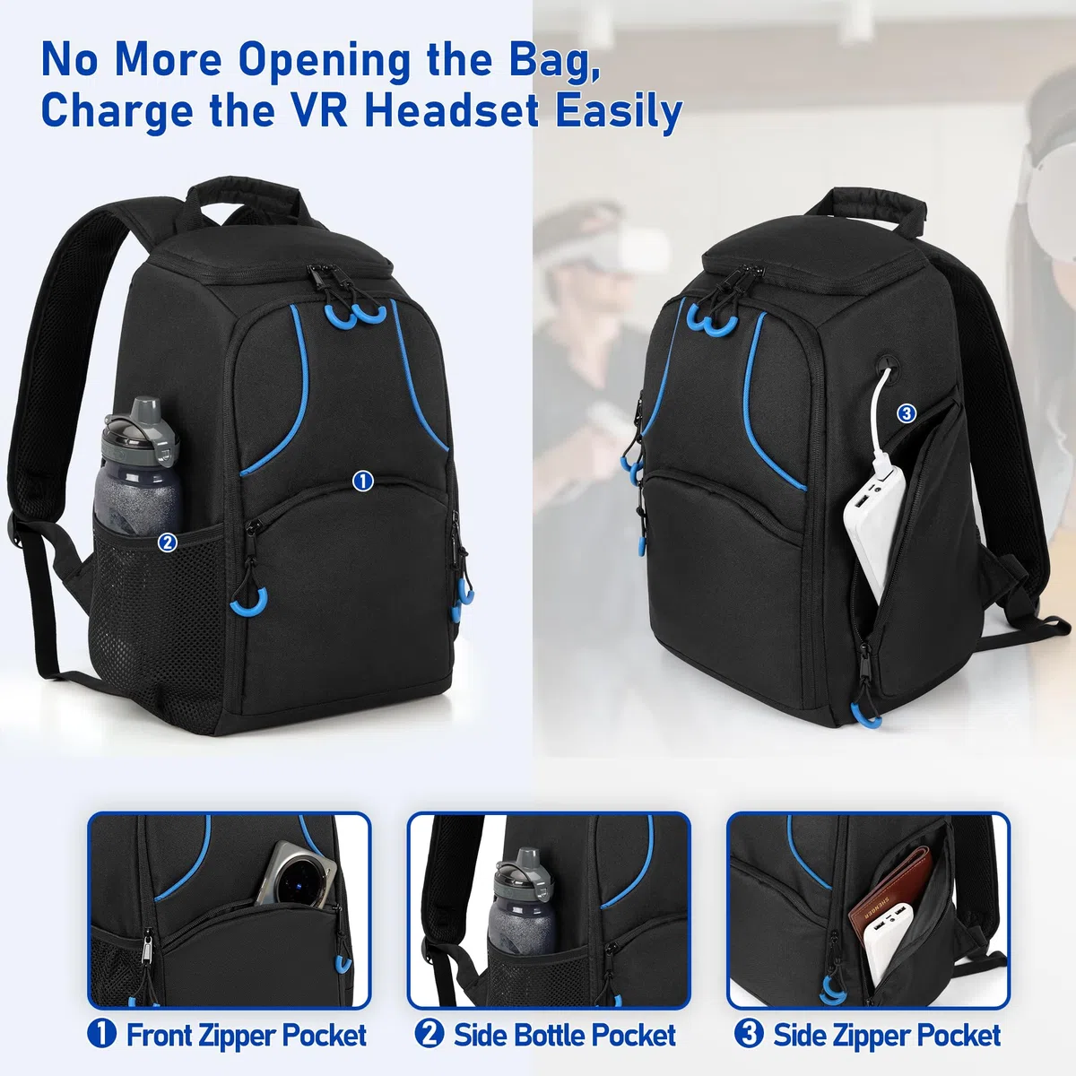 PGmoon Bolsa de transporte de almacenamiento compatible con Oculus Meta Quest 2/Quest 3/Quest Pro/VR Elite correa y controlador, mochila de viaje con mucho espacio para accesorios (diseño patentado)