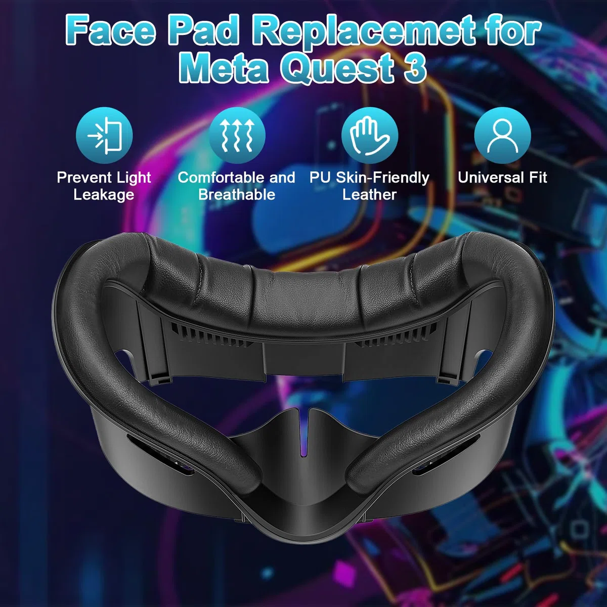 Almohadilla Facial de Realidad Virtual, Interfaz Facial Compatible con Accesorios Meta/Oculus Quest 3, Almohadilla Facial de PU Suave como Repuesto para Quest 3 (Quest3)