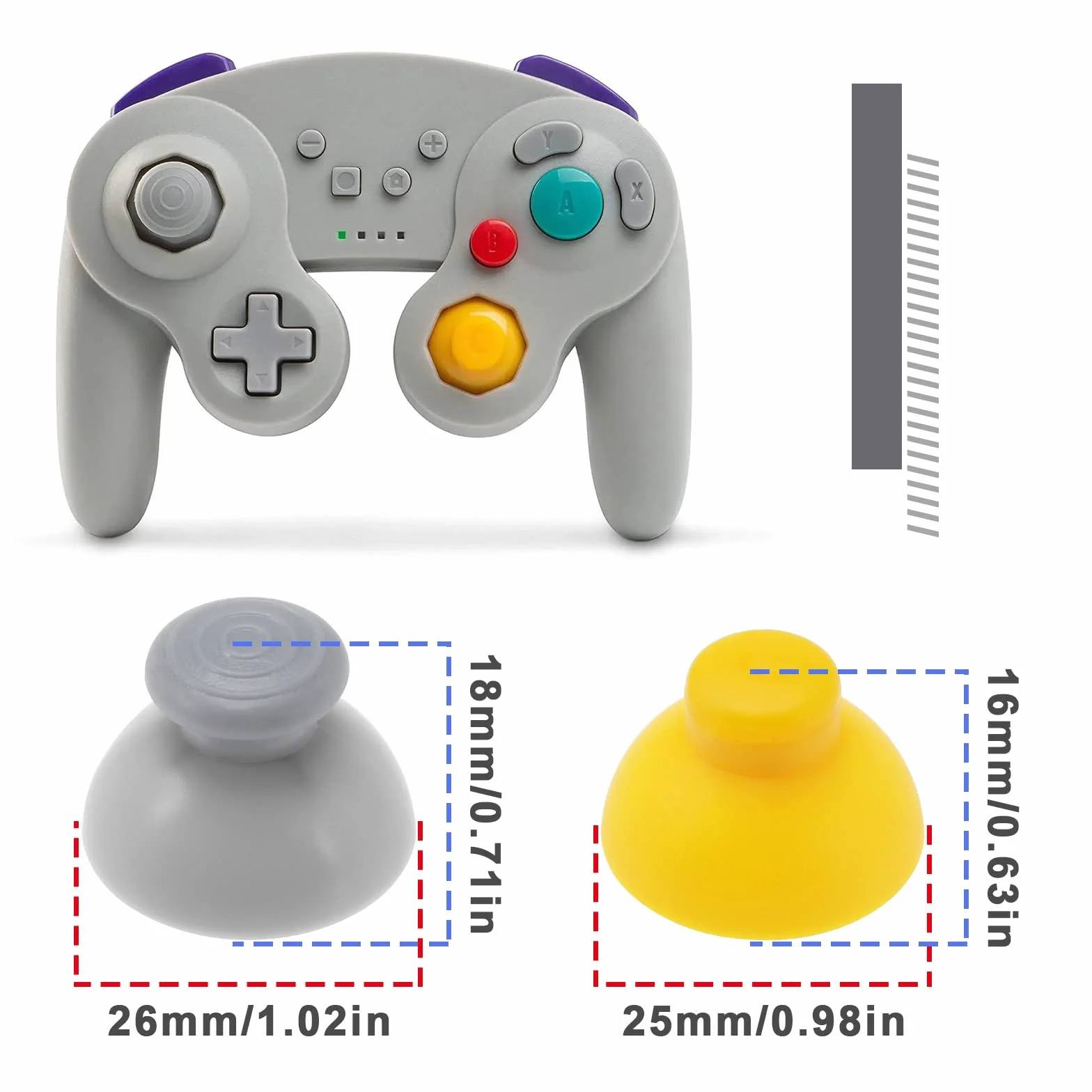 EMSea 6 piezas de tapas de joysticks analógicos de repuesto compatibles con Nintendo GameCube, cubiertas de palo analógico, accesorios ABS, amarillo y gris