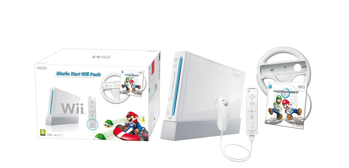 Nintendo Wii (White) with Mario Kart: Includes White Wii Wheel and Wii Remote Plus [Importación inglesa]