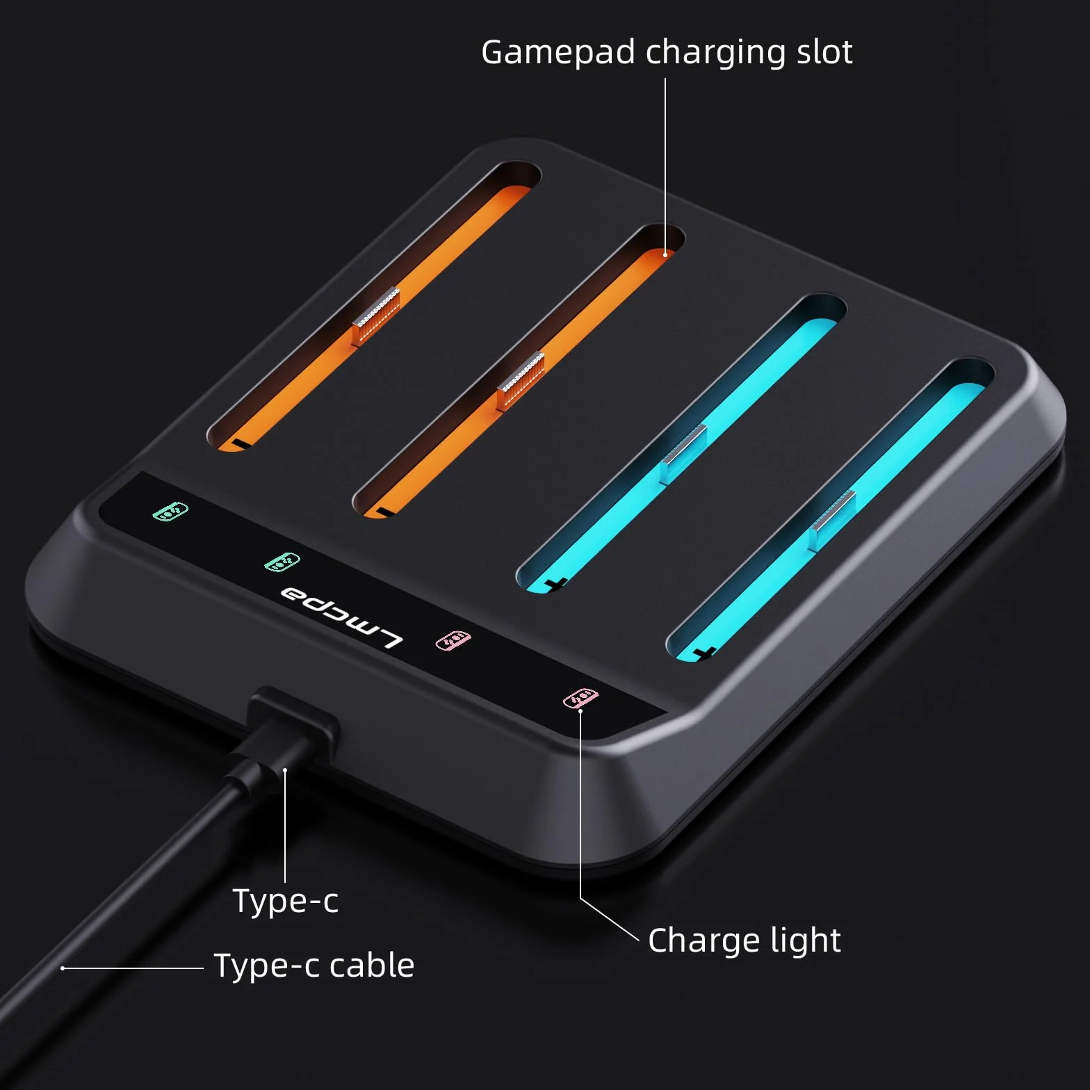 Lmcpa Base de Carga Dock para Switch 2 Joy-con,Carga Rápida Type-C con Indicador LED,Cargador para Switch 2 Joy-con,Negro