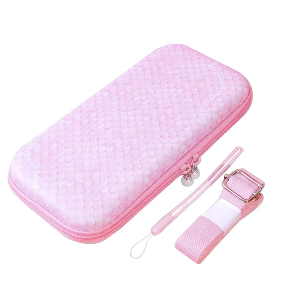 Funda de transporte compatible con Nintendo Switch OLED/Switch, bolsa protectora de carcasa rígida con 10 ranuras para tarjetas de juego para la consola Switch y sus accesorios (escama de pez rosa)