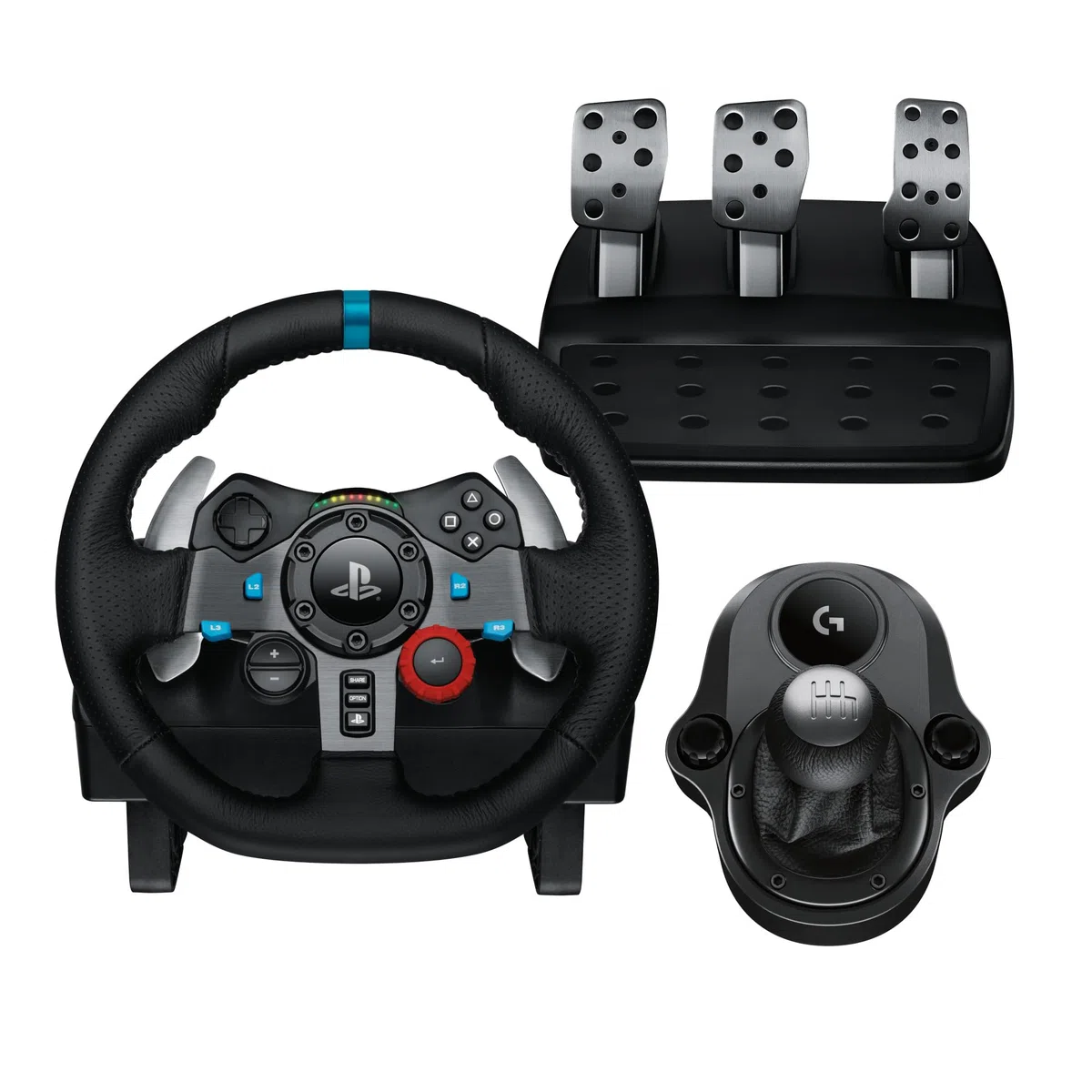 Logitech G G29 SE Driving Force, volante de carreras y pedales, Force Feedback, Cuero auténtico + Palanca de cambio Driving Force - Para PS5, PS4 y PC, Mac - Negro