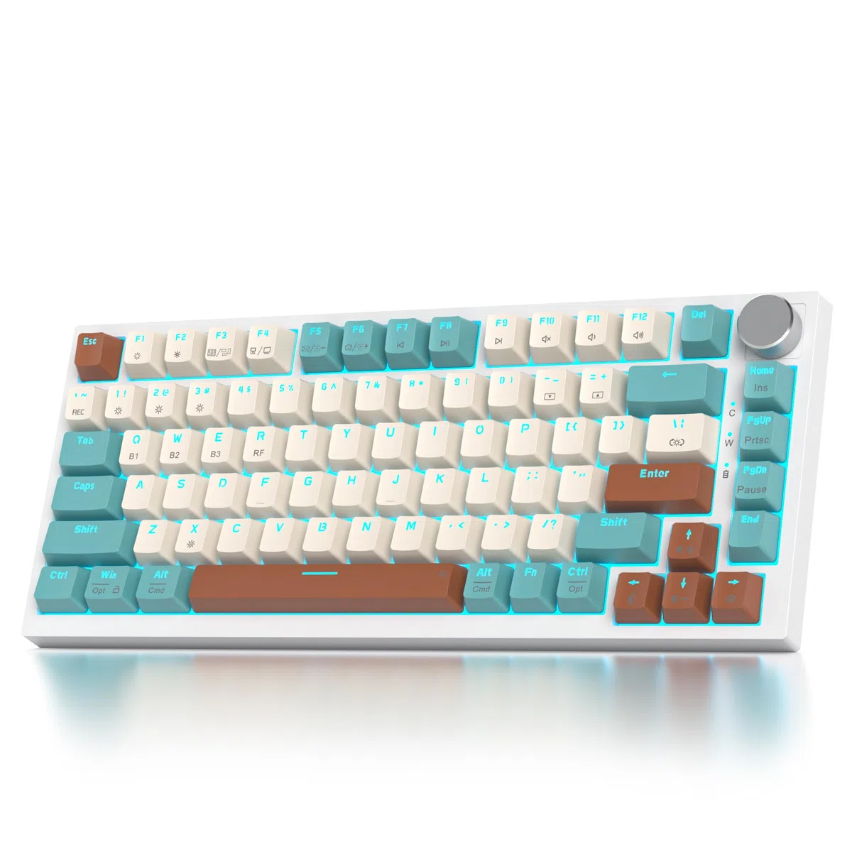 SOLIDEE teclado intercambiable en caliente 75% con perilla,Bluetooth 5.0/2.4GHz/USB-C Teclado mecánico Gasket,retroiluminación RGB teclado mecánico para juegos para Win Mac,Cream Grey Switch(82 Brown)