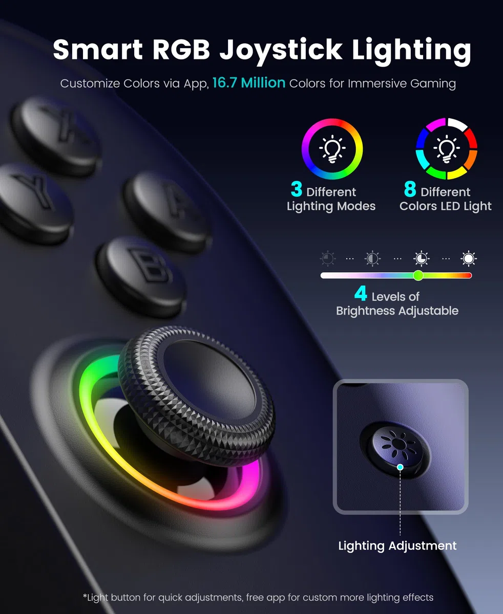 Mando inalámbrico Switch 2, mando pro con joystick de efecto Hall, mando de una pieza para Switch 2 Joy Con, mando de repuesto con RGB/4 ranuras para tarjetas/eje giroscópico/Turbo/Vibración dual