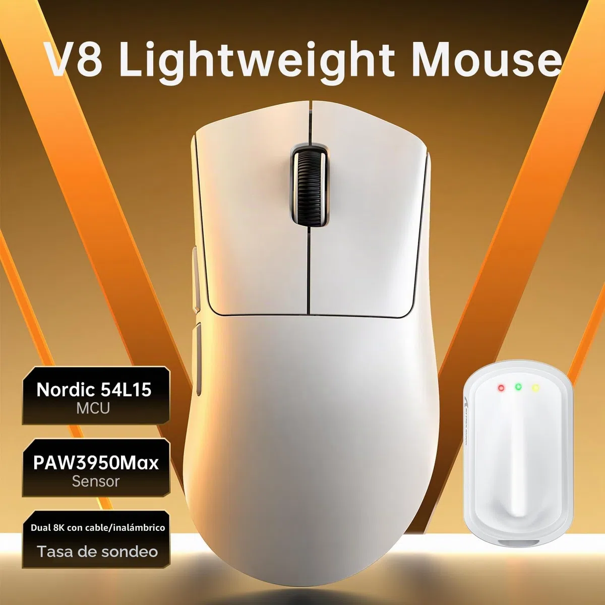 MAMBASNAKE x Attack Shark V8 Wireless Gaming Mouse, 59g Ultra-Lightweight, PAW3950MAX Sensor, Shark 8K Dongle, Tri-Mode (2.4G/Bluetooth/Wired), Right-Hand Ergonomic Design, Web-Based Software