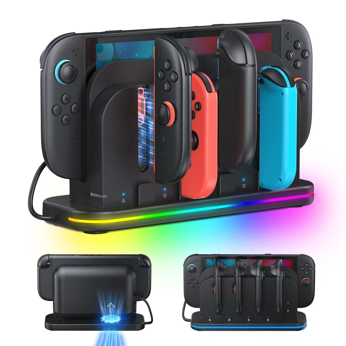Base de Carga y refrigeración para Nintendo Switch 2 con Ventilador de refrigeración, luz RGB, Indicadores LED, Soporte de Carga magnético Compatible con Switch 2 Joy con | Ventilador de refrigeración, luz RGB, indicadores LED, soporte de cargador magnéti