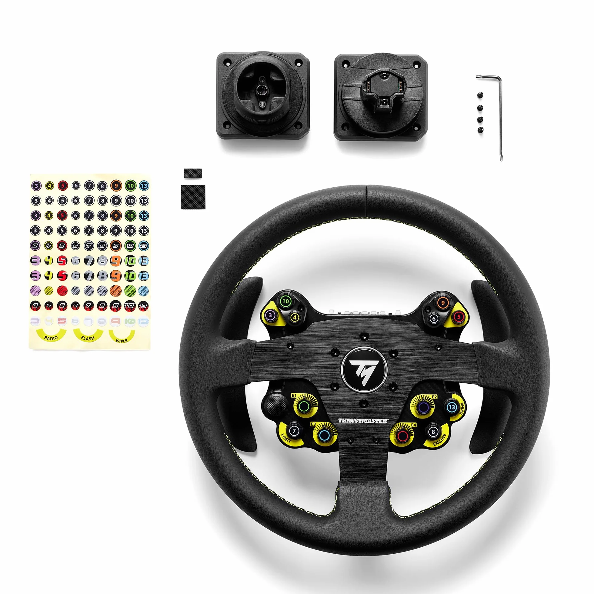 Thrustmaster EVO Racing 32R Leather - Volante de Cuero de 32 cm con EVO Hub (Buje Desmontable, Levas Magnéticas, 25 Botones, Compatible con PS5, Xbox y PC) Negro