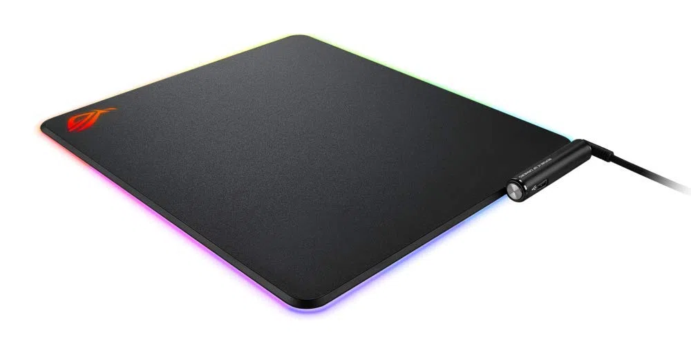ASUS ROG Balteus - Alfombrilla de ratón Gaming (15 Zonas de iluminación Aura Sync, Superficie Dura en orientación Vertical, Conector USB y Base de Goma Antideslizante) Negro