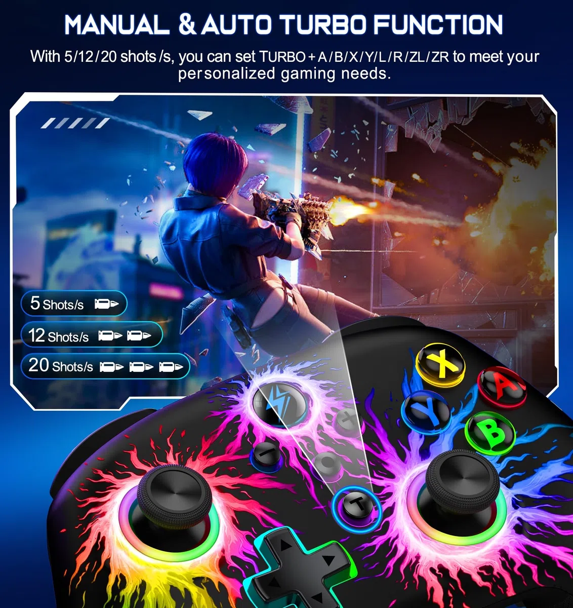 Controladores de interruptor inalámbricos para Nintendo Switch/Switch Lite/OLED, RGB Switch Pro Controller compatible con iOS/Android/PC, Switch Remote Gamepad con Macro/Turbo/Control de