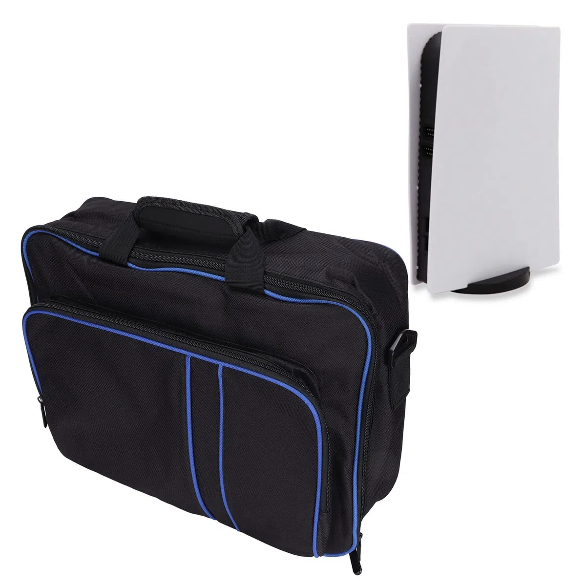 TICFOX Bolsa de Transporte de Viaje Estuche Protector de Gran Capacidad para Consola de Juegos y Accesorios para Juegos Diseño ergonómico Solución de Almacenamiento portátil para c (Azul Negro)