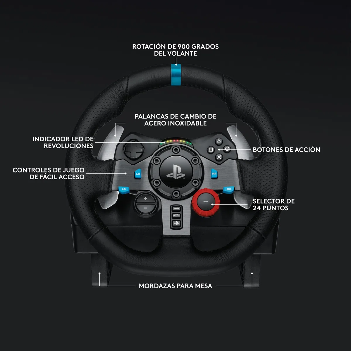 Logitech G G29 SE Driving Force, volante de carreras y pedales, Force Feedback, Cuero auténtico + Palanca de cambio Driving Force - Para PS5, PS4 y PC, Mac - Negro