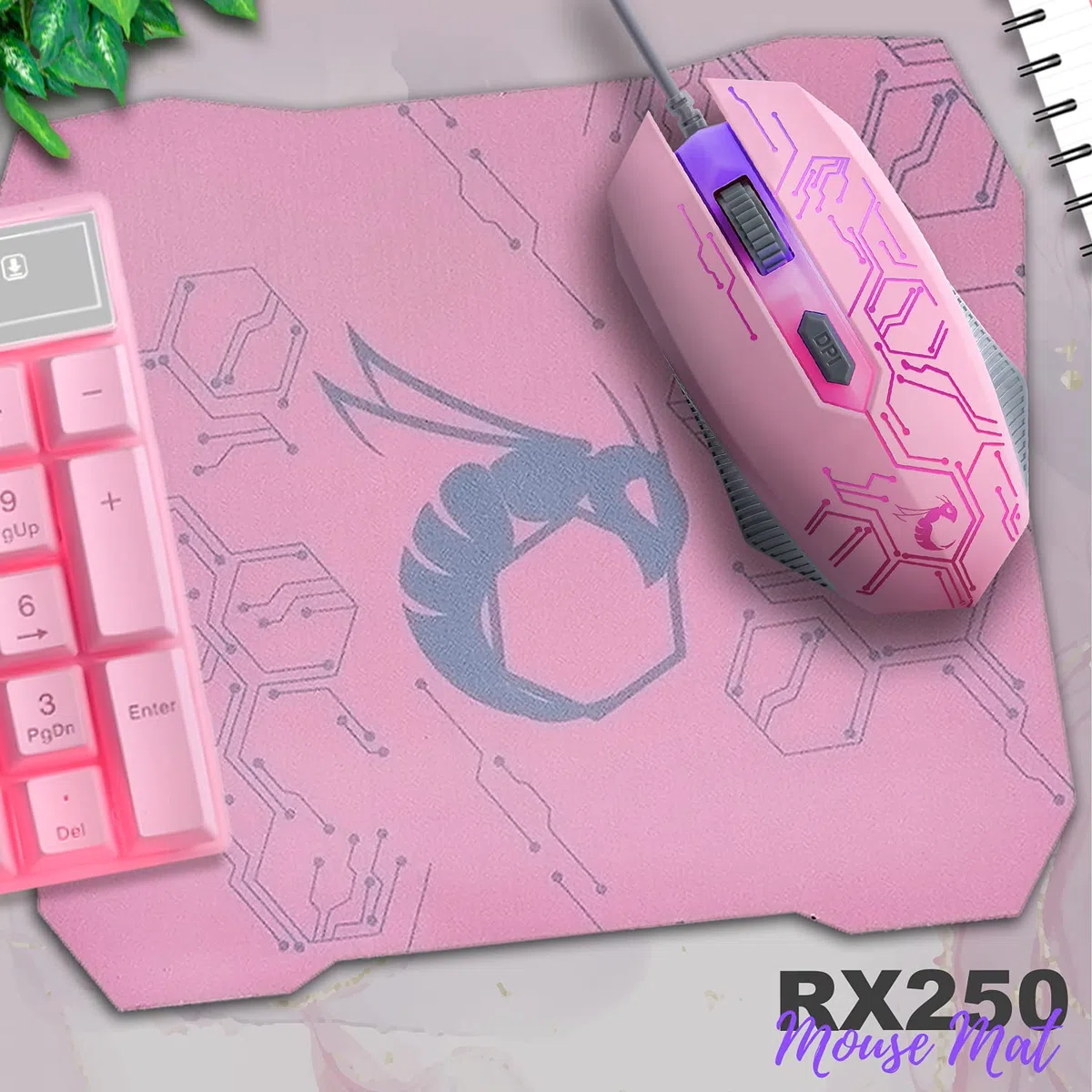 Teclado y mouse rosa para juegos, auriculares y alfombrilla de mouse con cable, retroiluminación LED RGB, accesorios de PC rosa para jugadores y usuarios de Xbox y PS4, PS5, Nintendo Switch, edición 4