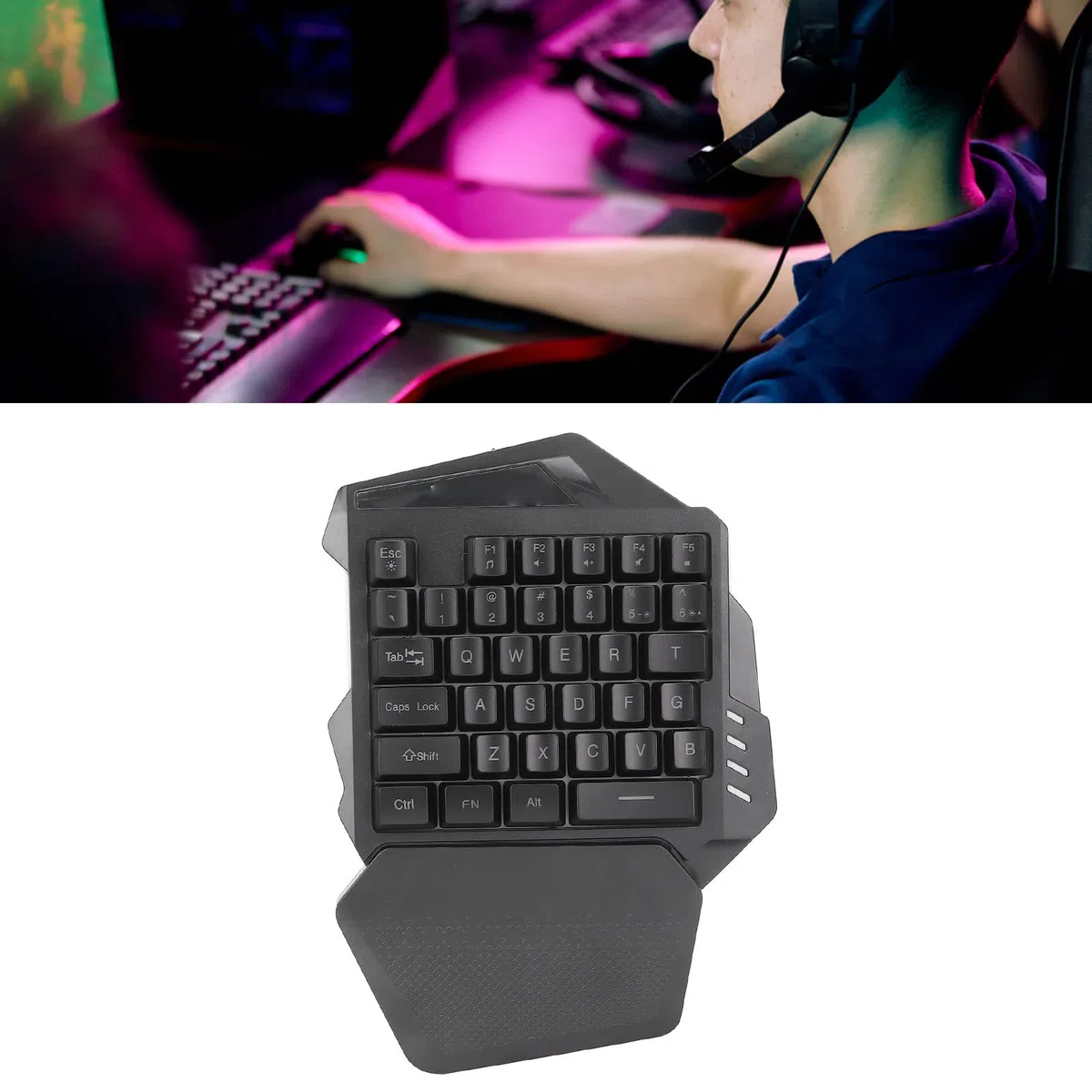 ASHATA Teclado para Juegos con una Sola Mano, Mini RGB Retroiluminado Colorido 2.4G Teclado Inalámbrico para Juegos para PC Gamer, con Reposamuñecas Desmontable, 35 Teclas