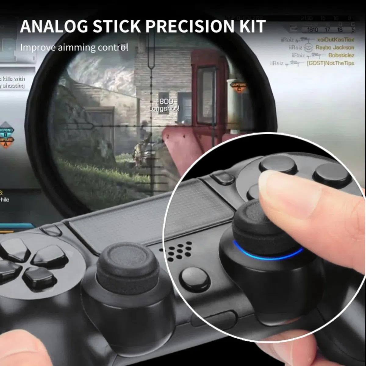 NiTHO Gaming Kit para Mando de PlayStation 4, Incluye Mangos de Silicona Antisudor, Anillos de Precisión, Empuñaduras para Pulgar, Mejora el Control y la Precisión del Juego para PS4 - Azul/Negro
