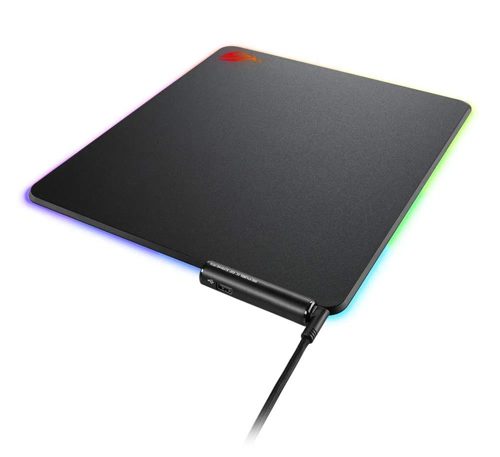 ASUS ROG Balteus - Alfombrilla de ratón Gaming (15 Zonas de iluminación Aura Sync, Superficie Dura en orientación Vertical, Conector USB y Base de Goma Antideslizante) Negro