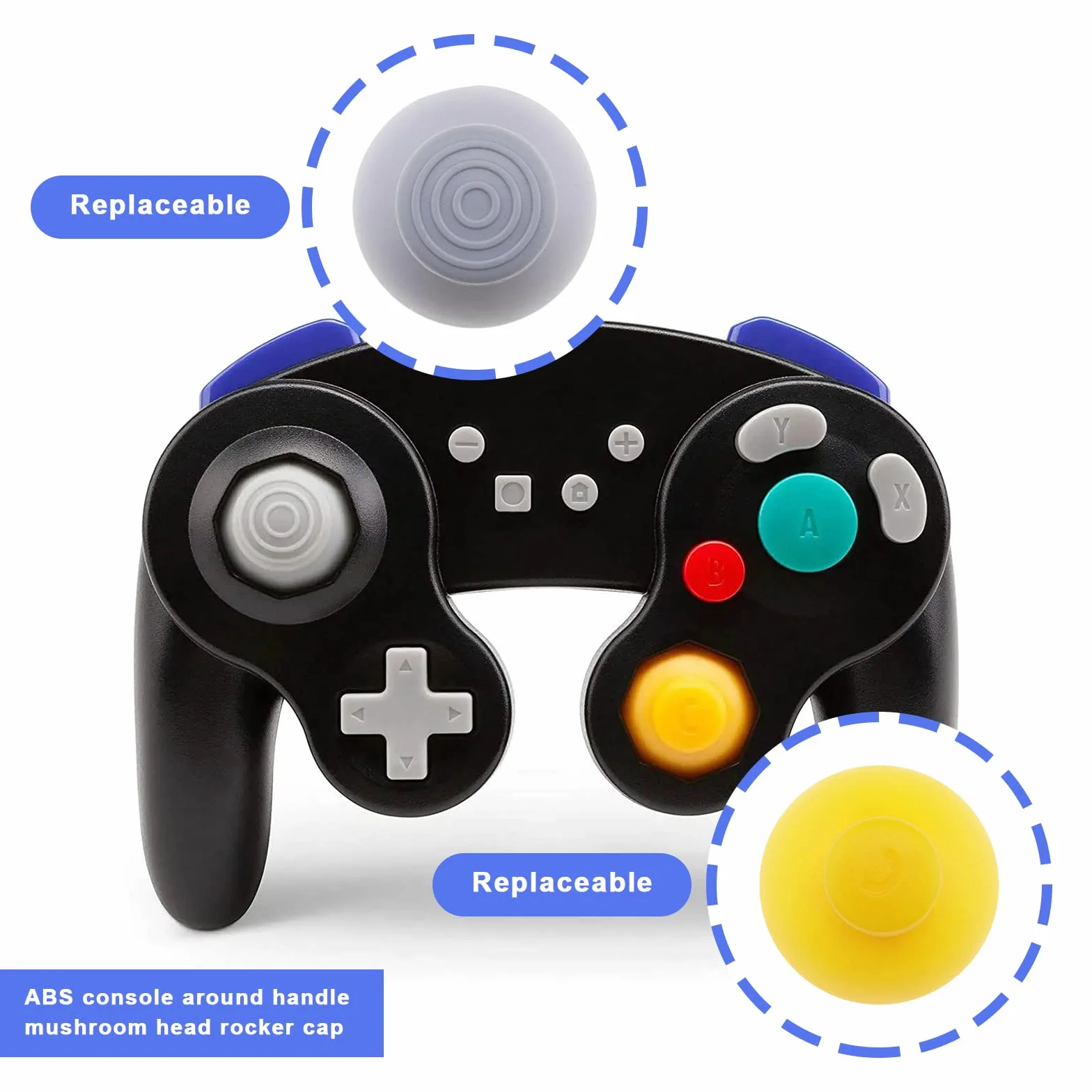 EMSea 6 piezas de tapas de joysticks analógicos de repuesto compatibles con Nintendo GameCube, cubiertas de palo analógico, accesorios ABS, amarillo y gris