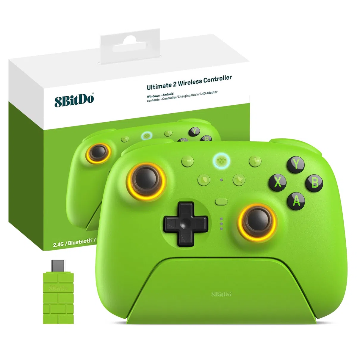 8BitDo Ultimate 2 Wireless Controller para PC/Android/Apple/Steam, Joystick TMR, Gatillos Táctiles/Efecto Hall Conmutables, Anillo Fuego RGB, 2.4G Controlador Juegos Inalámbrico 8Speed con Base Carga