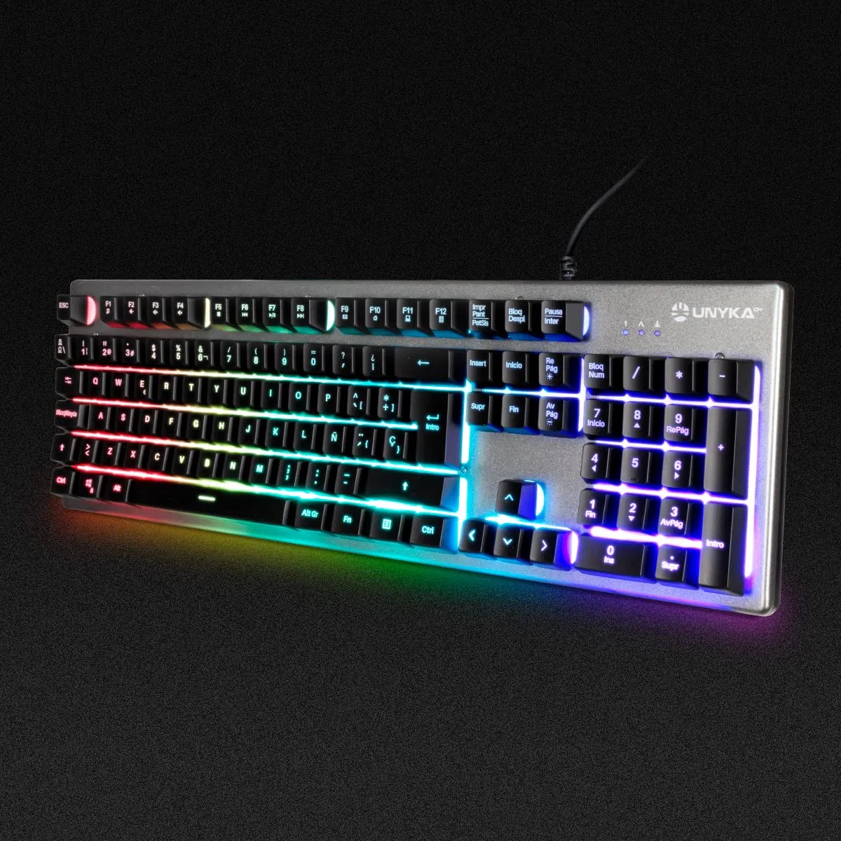 Unykach Teclado PORTUGUÉS Gaming Nova K244, 105 Teclas QWERTY | Cable USB, Retroiluminación LED RGB, Efecto Arco Iris, Ergonómico