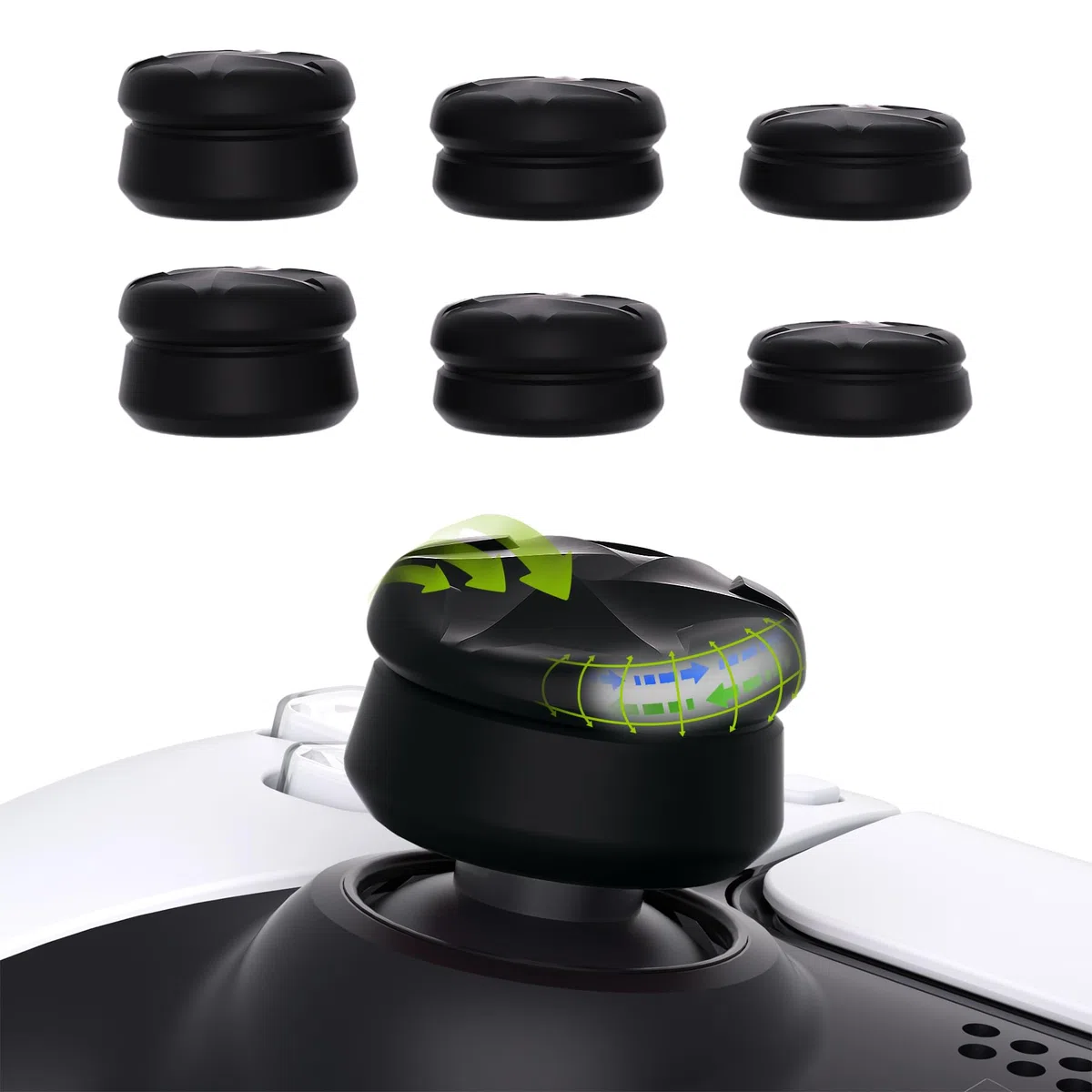 PlayVital 3 Alturas Tapas para Pulgar - Thumbstick Caps para ps5/4, para Xbox Core/One, para Elite Series 2, para Switch Pro, Cubiertas de Agarre, Diseño Antideslizante (Razor Versión-Negro)