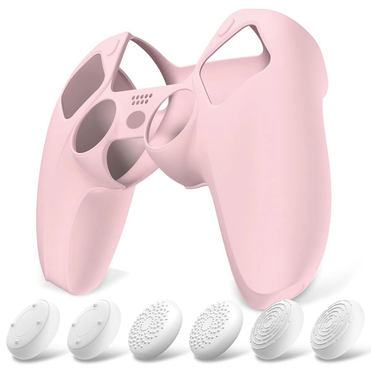 PlayVital Funda de Silicona Acoplable para ps5 Mando - Cubierta Protectora Antideslizante y Suave con 6 Tapas para Pulgar, Grip Mejorado, Compatible con Estación de Carga (Pure Series-Rosa)